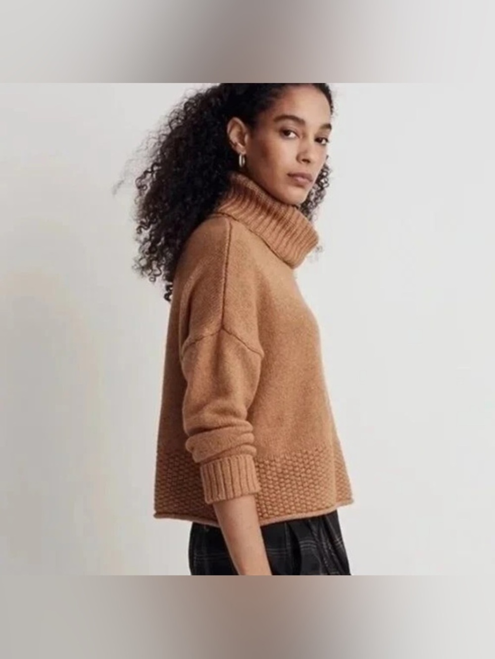 Madewell Women's Sadler Boxy Turtleneck Wool Blend Sweater Size XS Camel